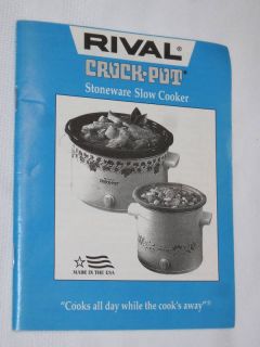 USA Rival Crock Pot Slow Cook Manual Kitchen Cookbook