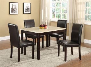 Marble with Espresso Finish Dining Room Kitchen Table 4 Chairs