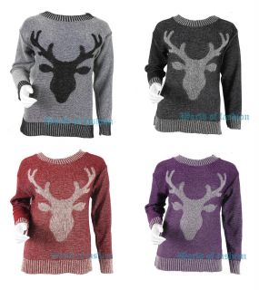 Reindeer Animal Christmas Xmas Knitwear Jumper Top Sweater