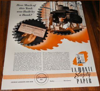 1943 WW II TANK PRODUCTION La Monte Paper Nutley, NJ AD w/Buy Bonds