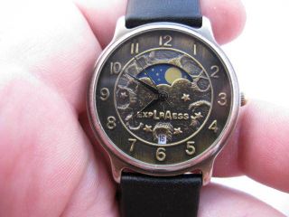 LA EXPRESS, MOONPHASE, MENS WATCH,3D Dial, Leather Band, Date, MINT L