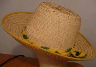 Vtg Natural Straw Wide Brim Garden Beach Farm Hat