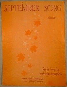 Vintage 1938 September Song Sheet Music Kurt Weill