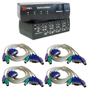 Avocent Cybex SwitchView 4 Port KVM Switch 4 6ft Cables