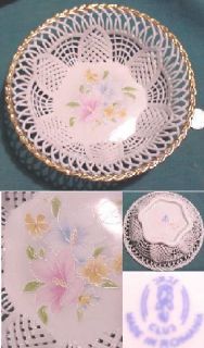 Candy Dish Lacey Porcelain Basket Weave Spring Floral Motif Romania