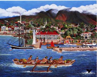 Lahaina Harbor Maui Hawaii Americana art Wickersham whimsey Folk Art