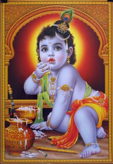 Hindu Devotional Art Krishna Baby Poster Vishnu God