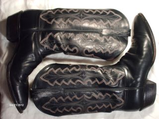 LARRY MAHAN El Paso Mens Western Cowboy Boots Black Leather Size 10 5