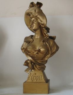 Large Art Nouveau Metal Statue Heloise E Villanis C1900