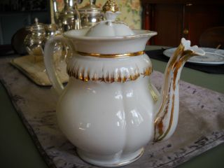 Old Paris Vieux Paris Porcelain Teapot Gold and White Gord Shape