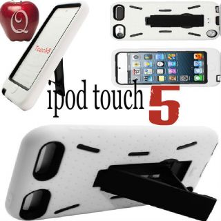 iPod Touch 5 Gen Hybrid Rugged WHITE HARD SOFT CASE Cover BLACK STAND