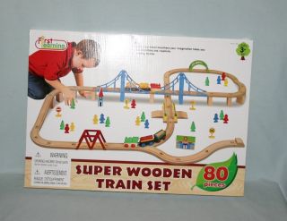 Super Wooden Train Set 80 Pcs by First Learning