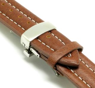 18mm Leather Watch Strap Band Deployment Clasp Brown