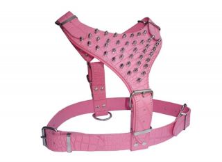 Pink Spike Leather Dog Harness Doberman Boxer Mastiff