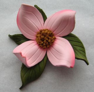 Vintage Leather Pink Flower Floral Pin Made in Canada