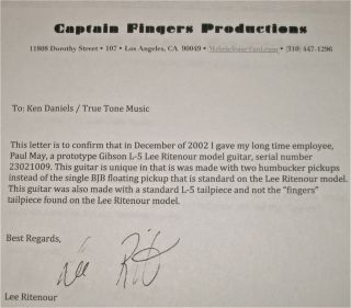 Lee Ritenour Signature Prototype L 5 Includes Signed Letter from Lee