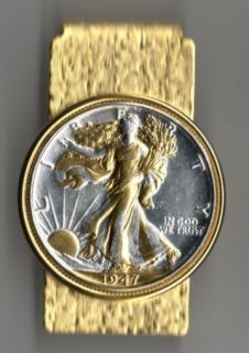  Walking Liberty Half Dollar Money Clip Gold on Silver Coin Jewelry