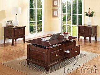 Walnut Transitional 3 PC Lift Top Coffee Table Set