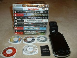 Sony PSP 1001 System PlayStation Portable Lot Black 13 Games 3 Movies