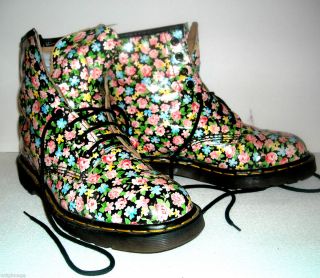 Vtg Doc Dr Martens Floral Flower Lace up Ankle Boots sz UK 8 US 10