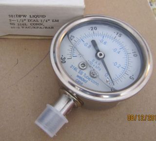 Pressure Gauge 301 DFW Liquid 2 1 2 Dial 1 4 NPT LM SS 316L 30 0 Vac