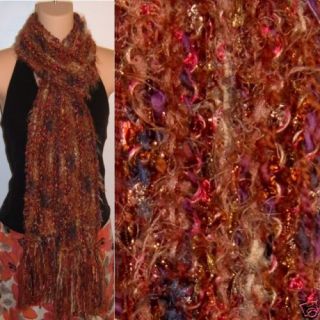 Hand Knit Gypsy Scarf Brown Designer Bohemian Handmade