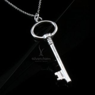 New Fashion Long Key Silver Necklace Chain NA608