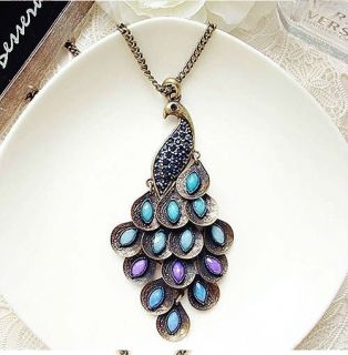 New Women Antiqued Prancing Peacock Multi Sequin Long Necklace Chain