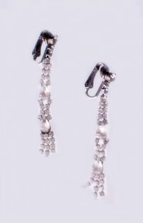 Vintage Shoulder Duster Clip Earrings 2 5 Long Dangle Rhinestones