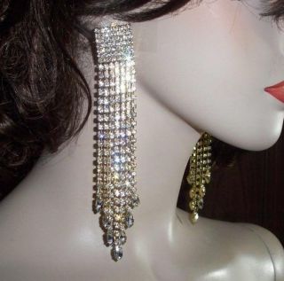 Rhinestone Crystal 5 1 2 Long Clip Earrings 5 Colors Available