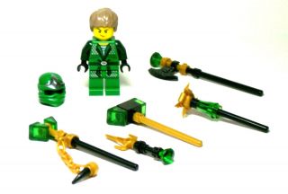 Lego Ninjago Minifigure LLOYD w Hair 5 Green Gold Black Weapons Head
