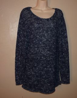 COLDWATER CREEK dark & light blue loose weave sweater S M stretch Bust