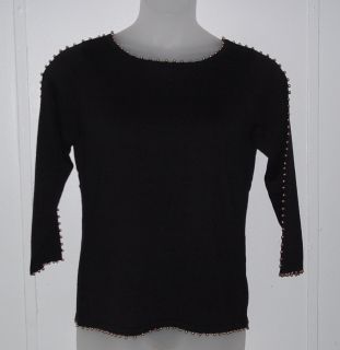 Linea by Louis DellOlio Sweater w Goldtone Accents Size 1x Black