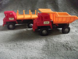  Plastic KAB Trucking Co Toy Log Truck and Dump Truck Made in Japan