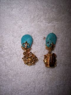 Vintage Barrera Gold Blue Stone Earrings WOW