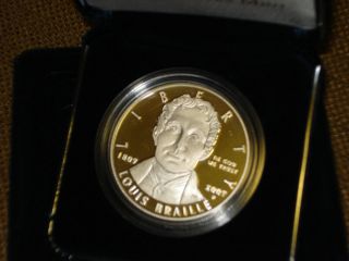 2009 Louis Braille Bicentennial Silver Dollar Proof Coin with COA Box