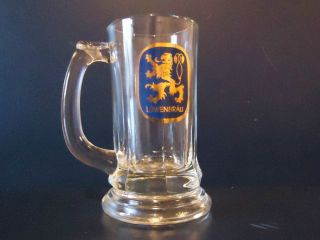Lowenbrau Beer Glass Mug Blue and Gold Logo Lion Barware