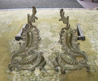 Louis XV Style Bronze Rococo Andirons Fire Dogs