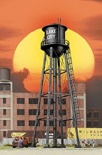 CITY STEEL WATER TOWER BLACK with LATTICE LEGS BUILT UP ASSEMBLED HO