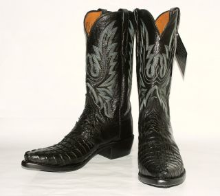 Lucchese Mens N1113 Black Hornback Caiman Tail Western Boots w Black
