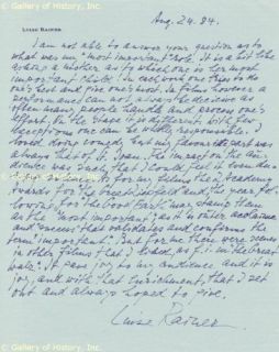 Luise Rainer Autograph Letter Signed 08 24 1984