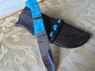 One of A Kind Unique Robert Lutes Custom Turquoise Buck Knife w Custom