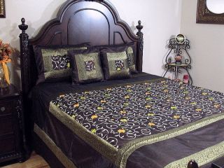 5P Floral Embroidery Indian Bedding Luxury Bedspread