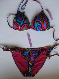 Rachel Lyn Two Piece Swimsuit Push Up Bra Bright Colors M L New