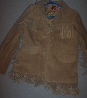New Pioneer Western Cowgirl Tan Suede Leather Fringe Jacket Size M