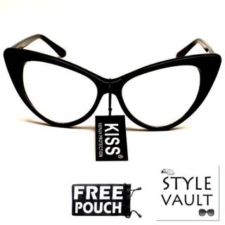 Kiss Vtg Cat Eye Clear Sunglass Eyeglasses Black E16