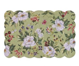 Chic White Magnolia Flowers Hooked Wool Area Rug