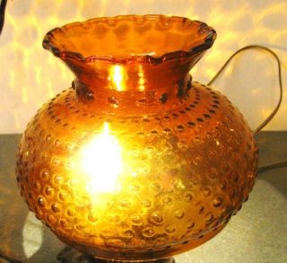 Vtg Amber Hobnail 7 inch Glass Hurricane Oil Kerosene Lamp Globe Shade
