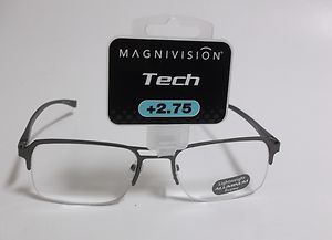Mens Magnivision Tech Reading Glasses 2 75 Aluminum Rimless Bottoms Al