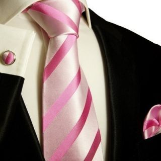 092CH Luxurious Paul Malone Silk Tie Set Pink Striped